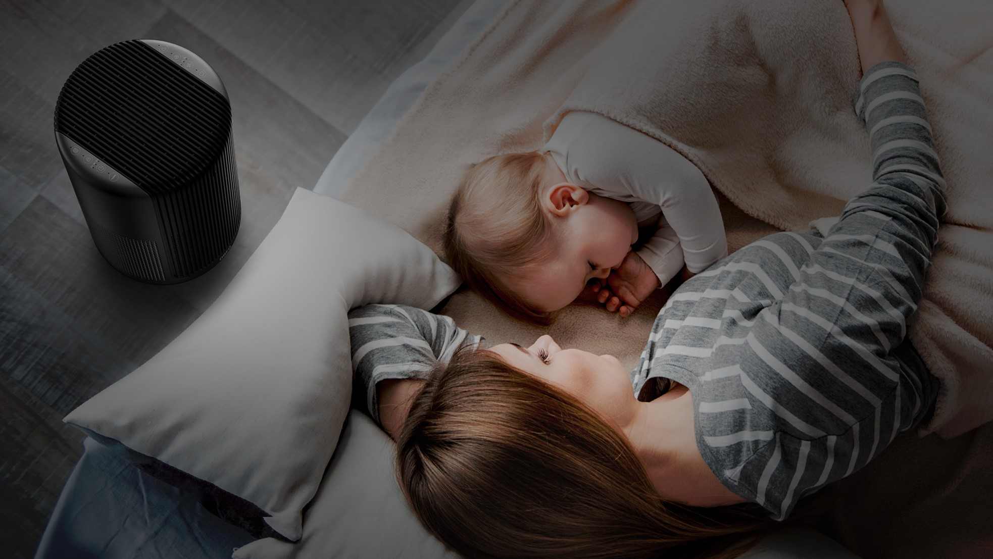 A family with the air purifier