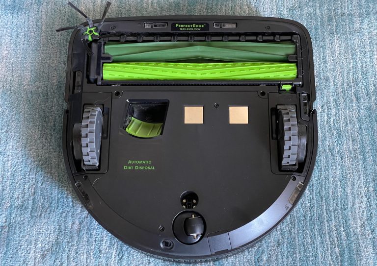 The bottom of the iRobot autonomous vacuum