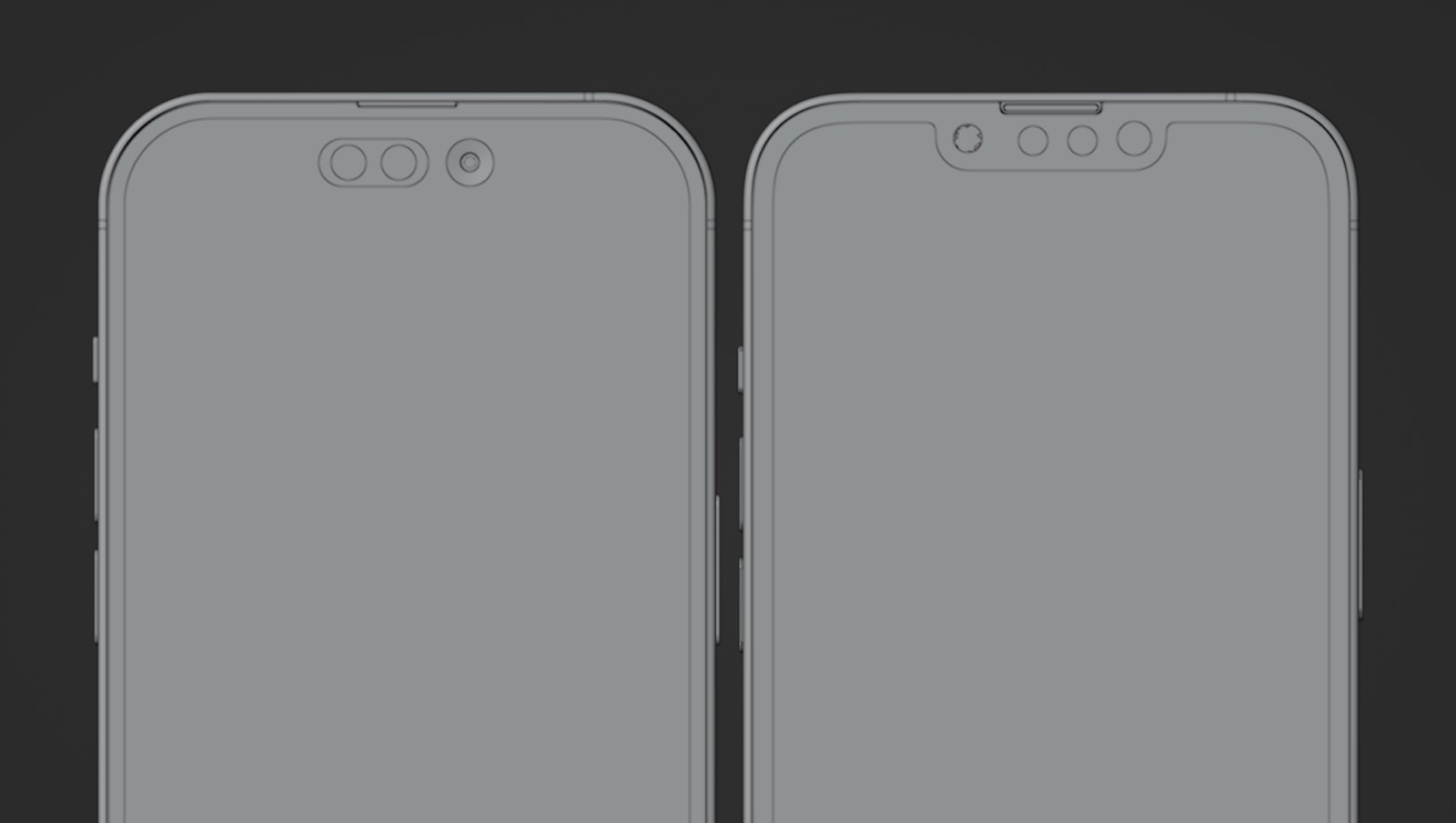 Rounded corners on iPhone 14 Pro (left) vs. iPhone 13 Po (right).