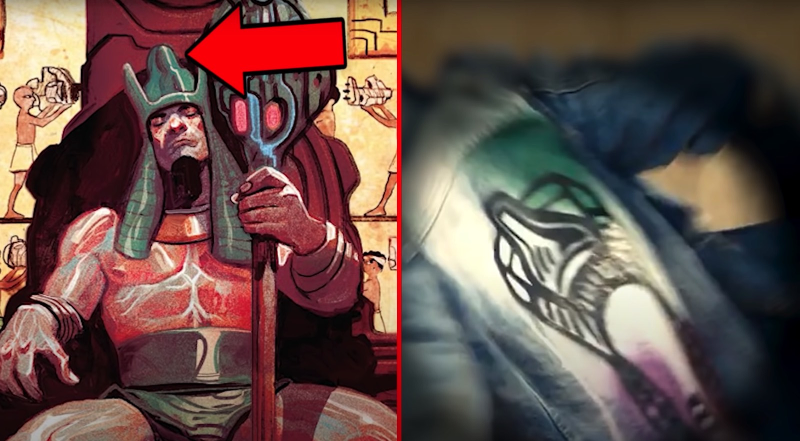 Pharaoh Rama-Tut in Marvel comics (left) vs. Moon Knight Kang Easter egg (right)