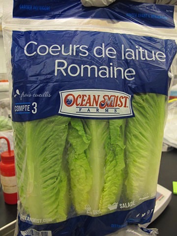 Ocean Mist Romain Hearts lettuce alert: Product packaging