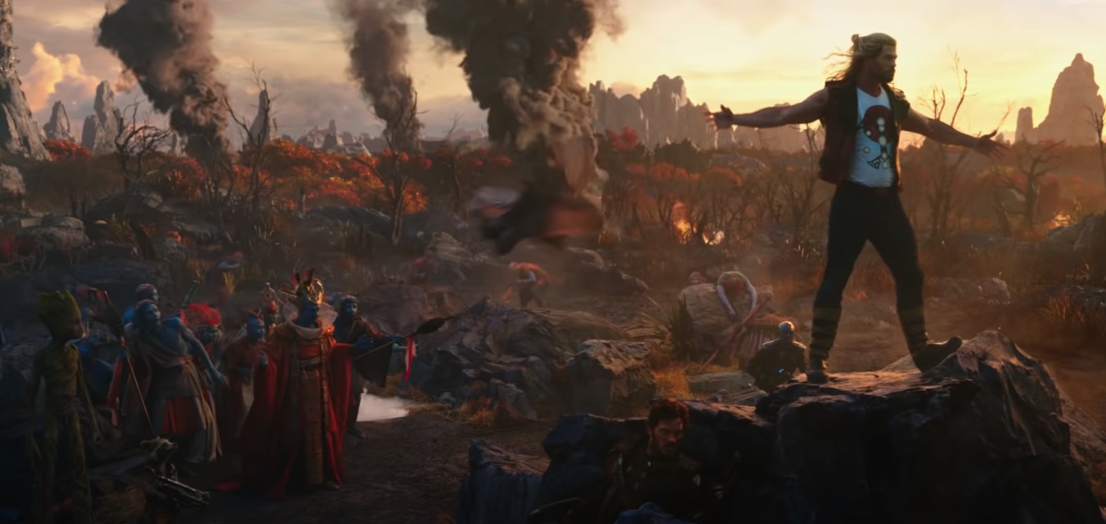 Thor (Chris Hemsworth) and the Guardians in Thor: Love and Thunder trailer.