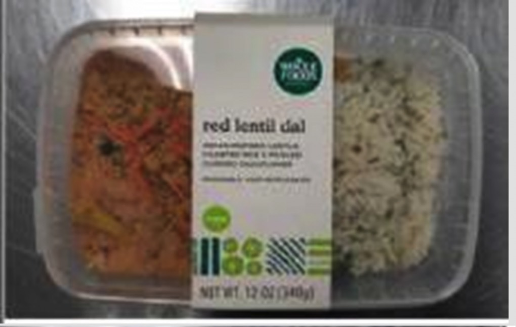 Whole Foods Market Red Lentil Dal Recall: Top of packaging