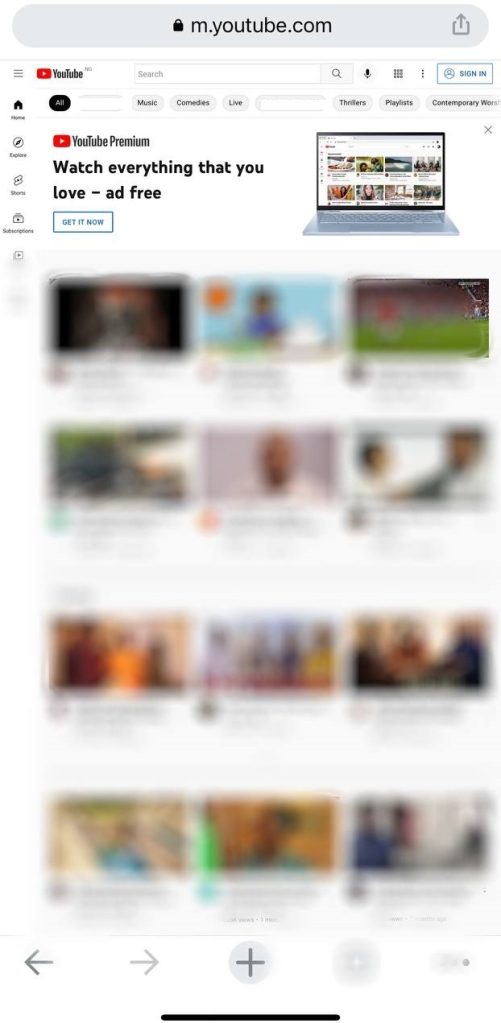 YouTube Desktop version on Chrome for iOS