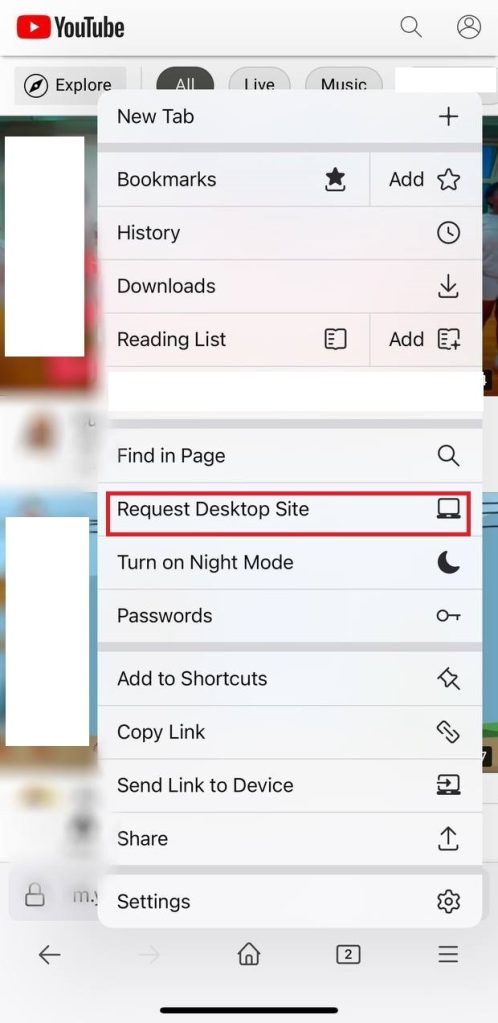 Request desktop site for YouTube Desktop version on Firefox for iOS