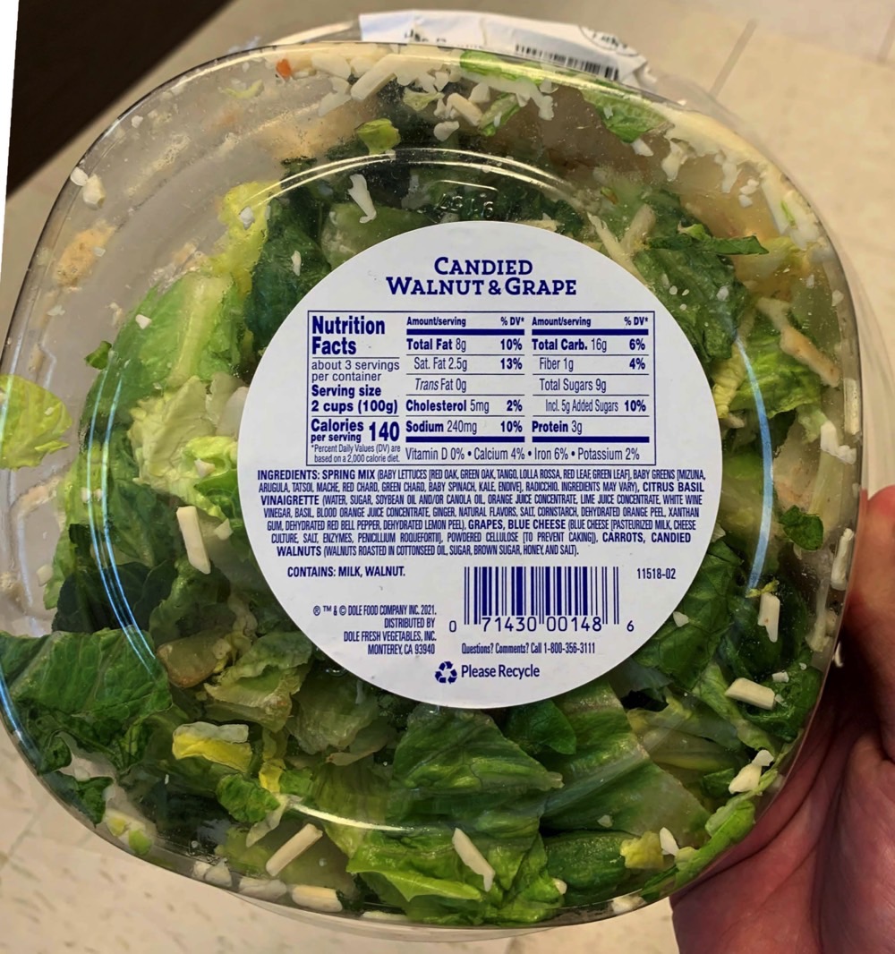 Dole salad kit recall: Ingredients label.