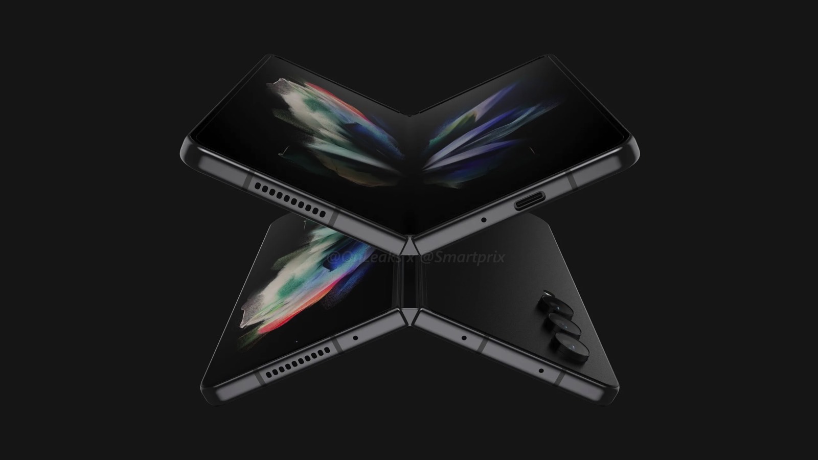 Galaxy Z Fold 4 design render: Foldable screen (top), cover screen and camera details (bottom)