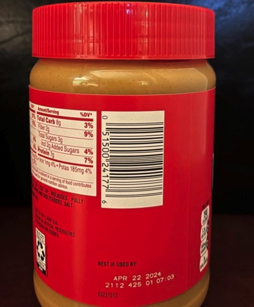 JIF peanut butter recall: Identifying information on the label.