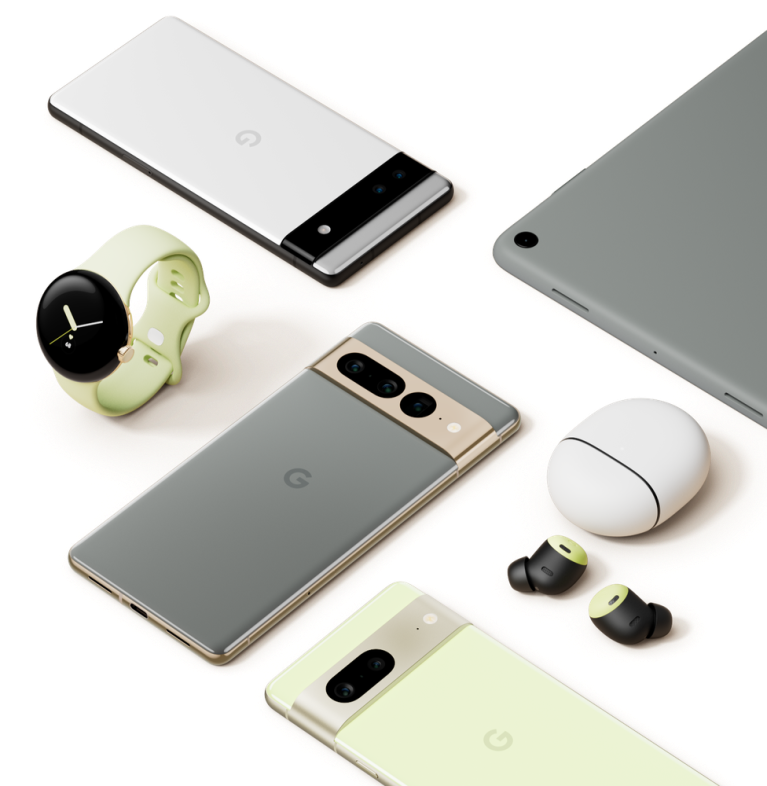Google devices, including the unreleased Pixel 7 Pro, Pixel 7, Pixel Watch, and Pixel Tablet.