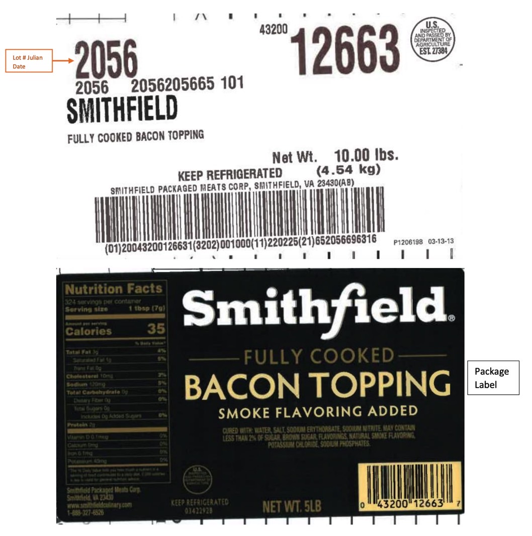 Smithfield bacon recall: Examples of labels.