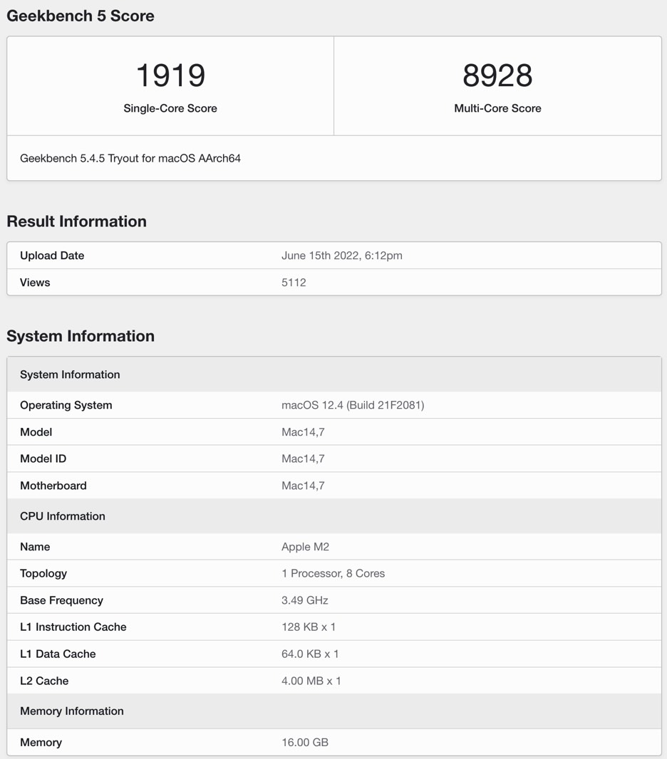 Apple M2 processor benchmarks leaked.