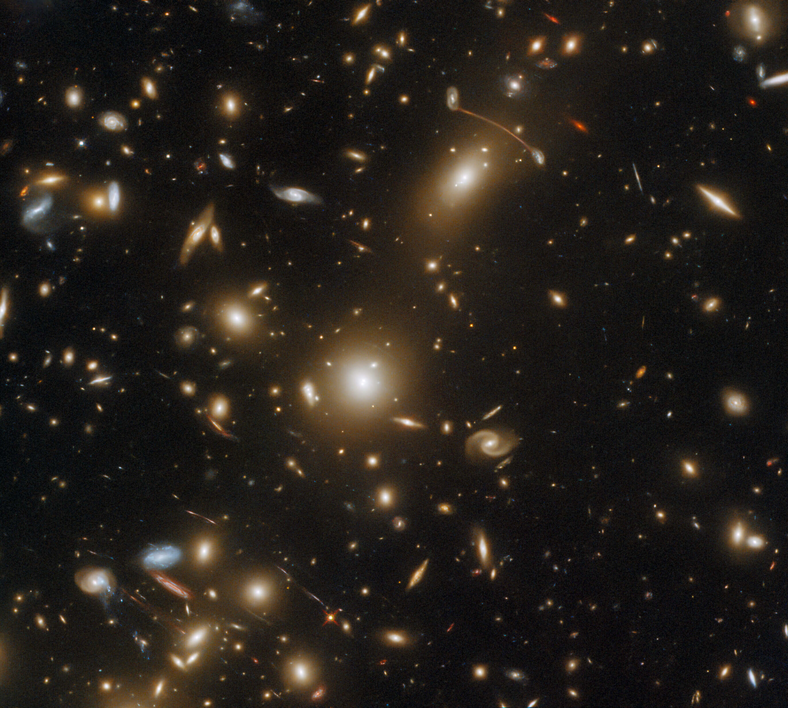 massive galaxy cluster that warps space-time around it