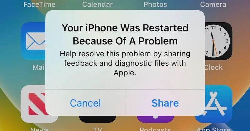 iOS 16 beta bug report pop-up.