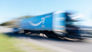 Amazon Prime logo on a truck