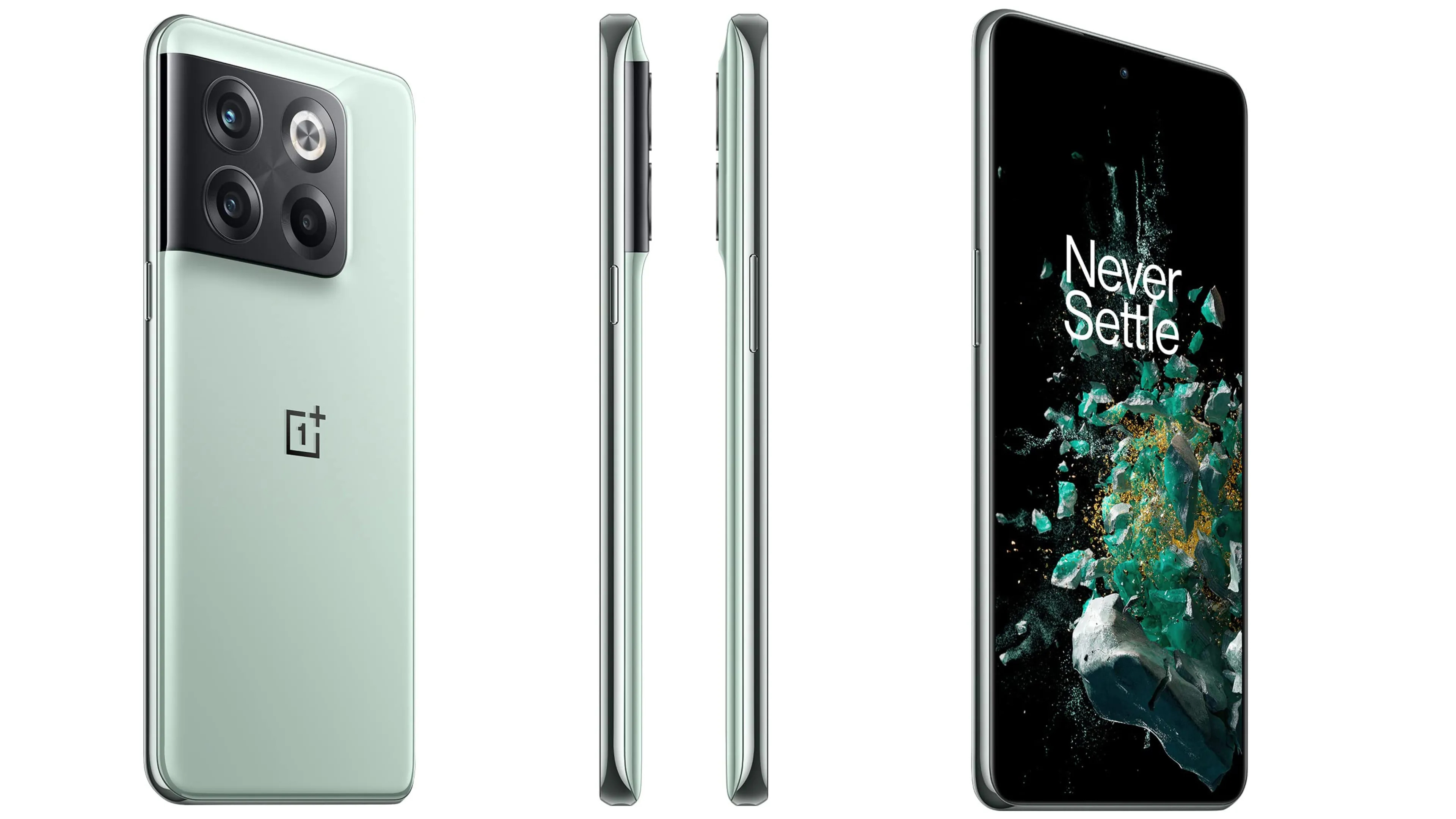 OnePlus 10T printing renders in Jade Green.