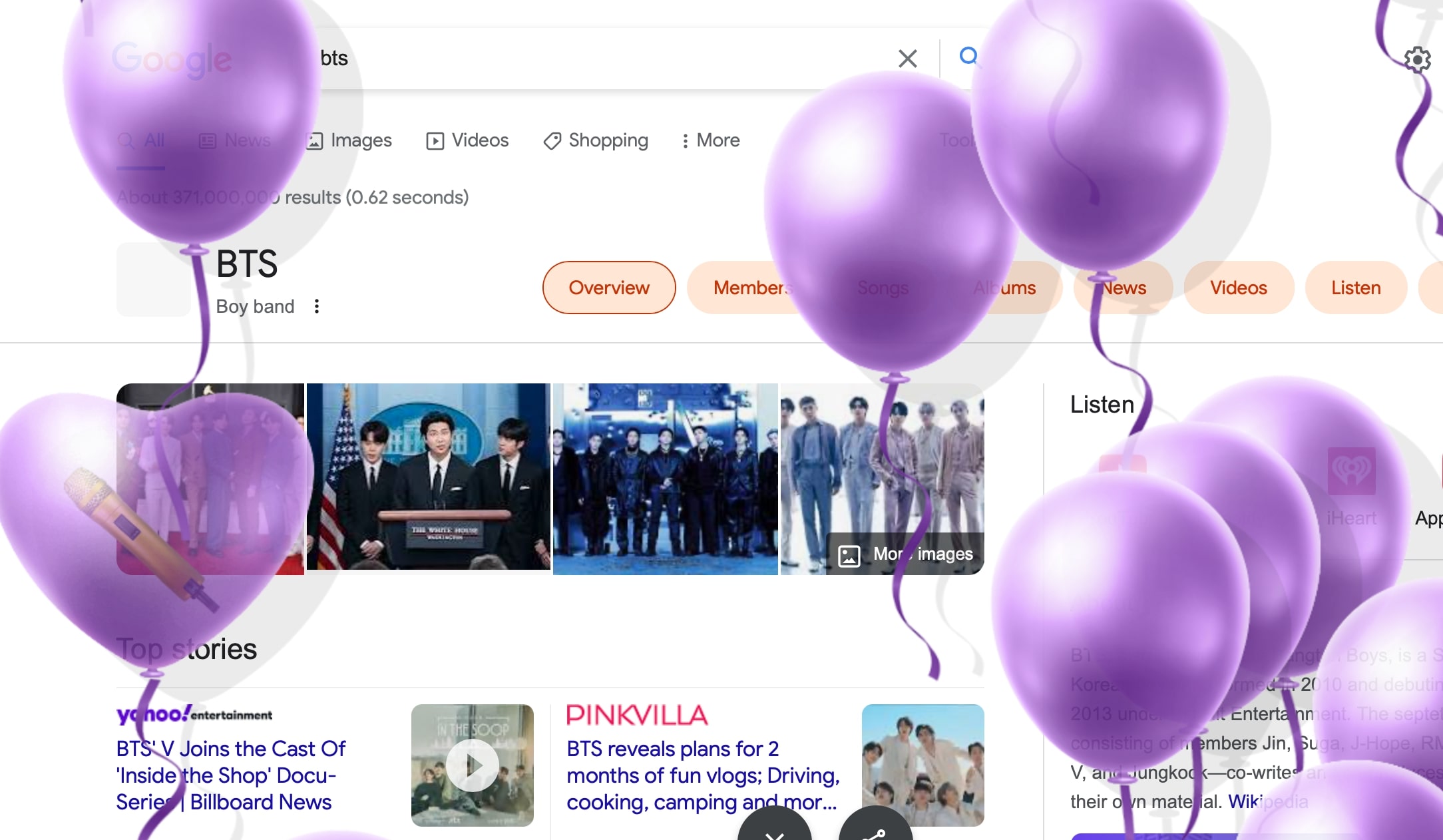 BTS Google Search Easter egg