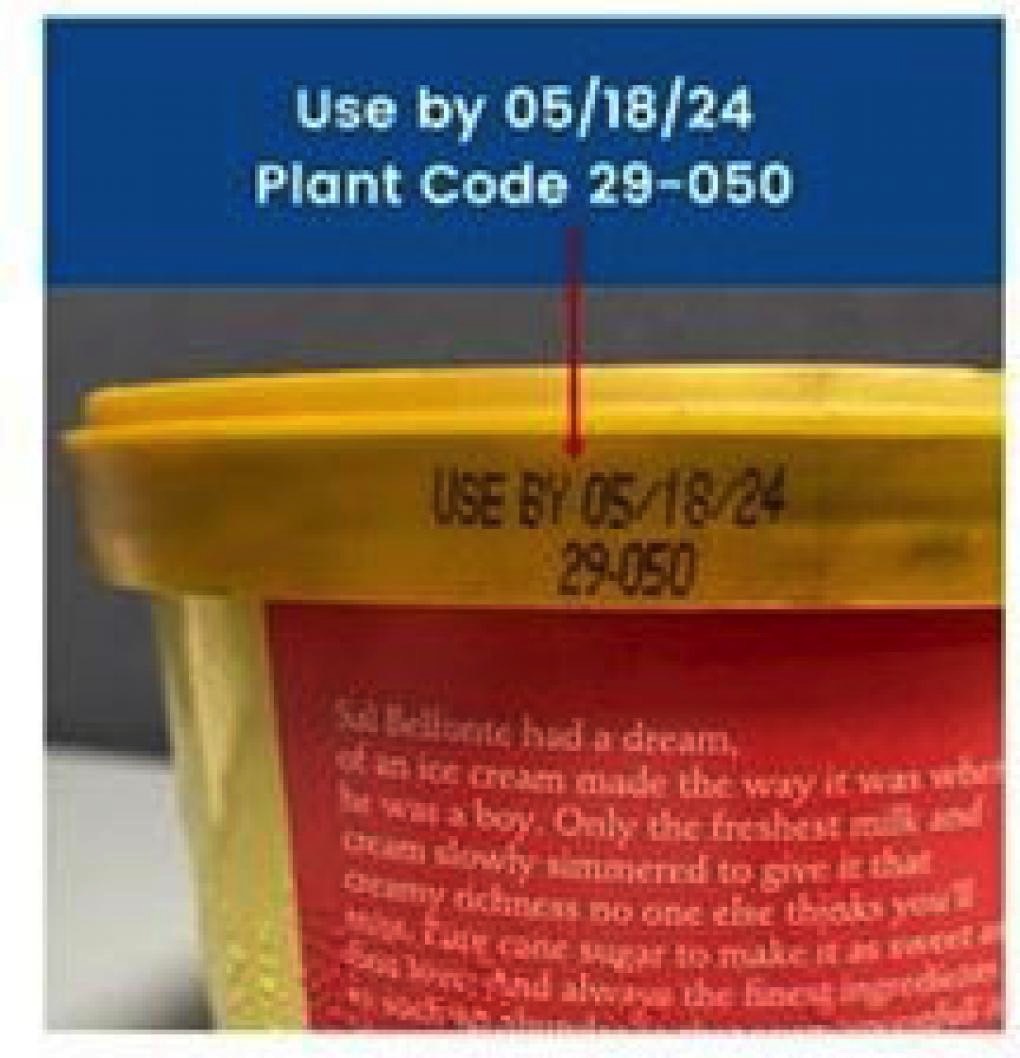 Belfonte Dairy ice cream recall: Use by and Plant Code example.