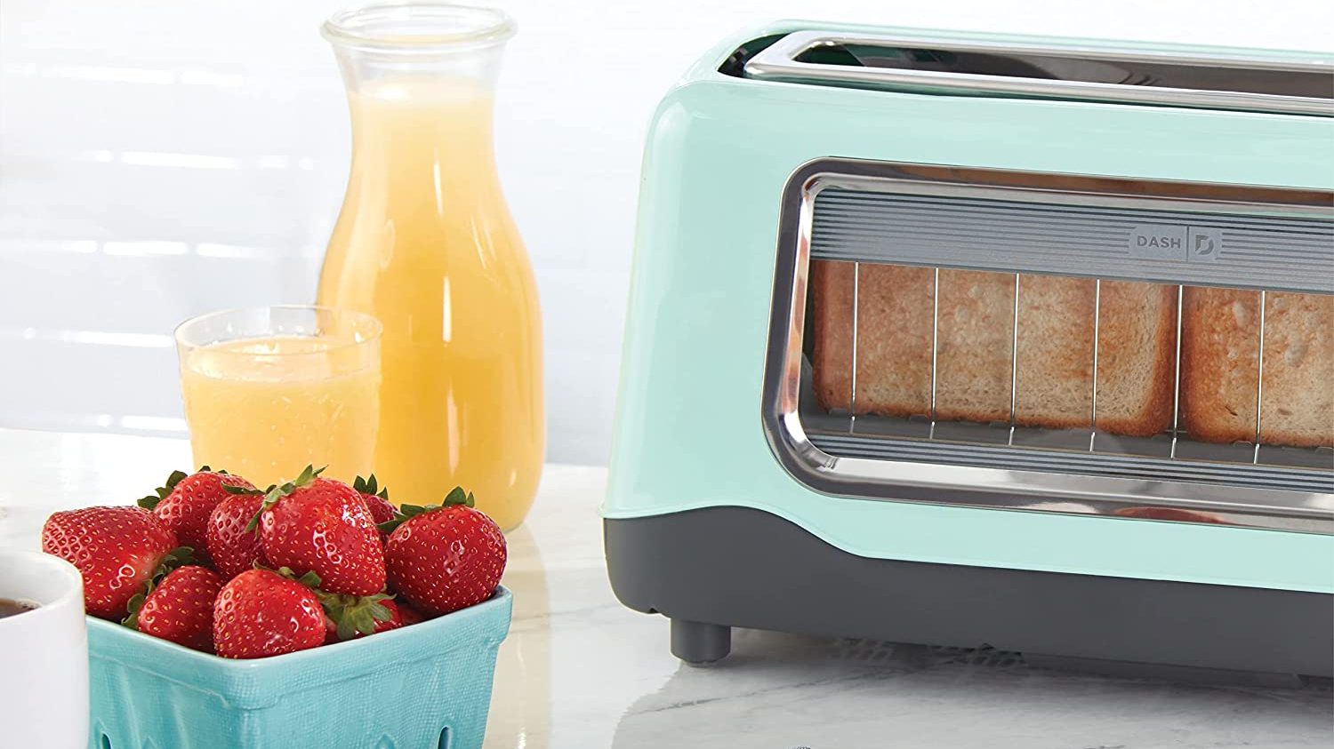 Dash Clear View Toaster Red Extra Wide Slot Toast Defrost Heat Holds 2  Slices