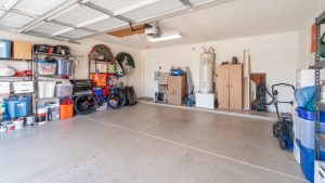 Storage space inside a garage.