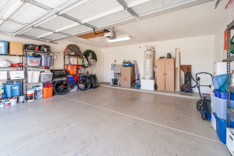 Storage space inside a garage.