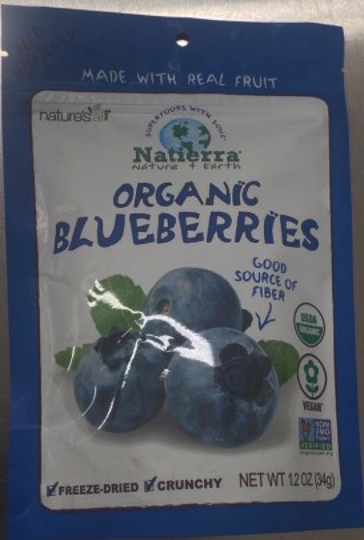 Natierra Organic Freeze-Dried Blueberry recall: The front side of the retail package.