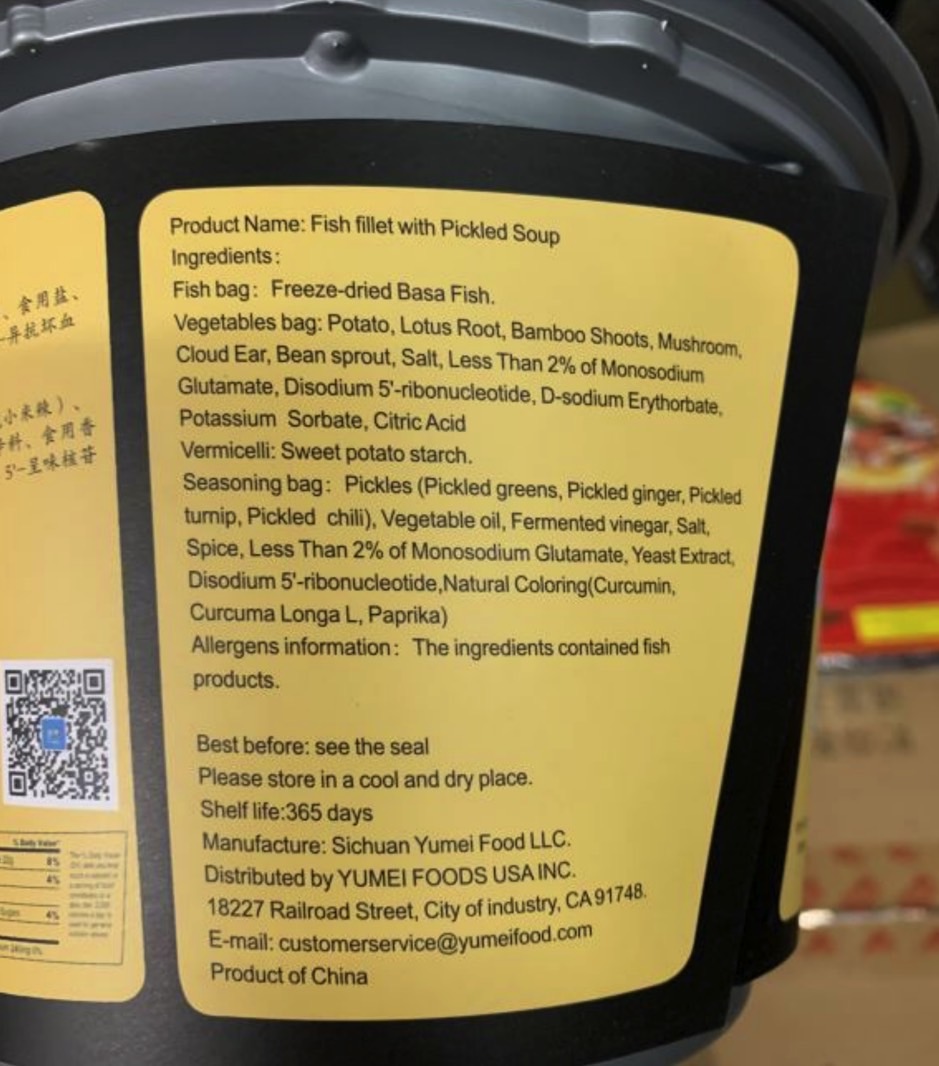 Yumei Foods soup recall: Photo showing the soup ingredients, as listed on the product packaging.