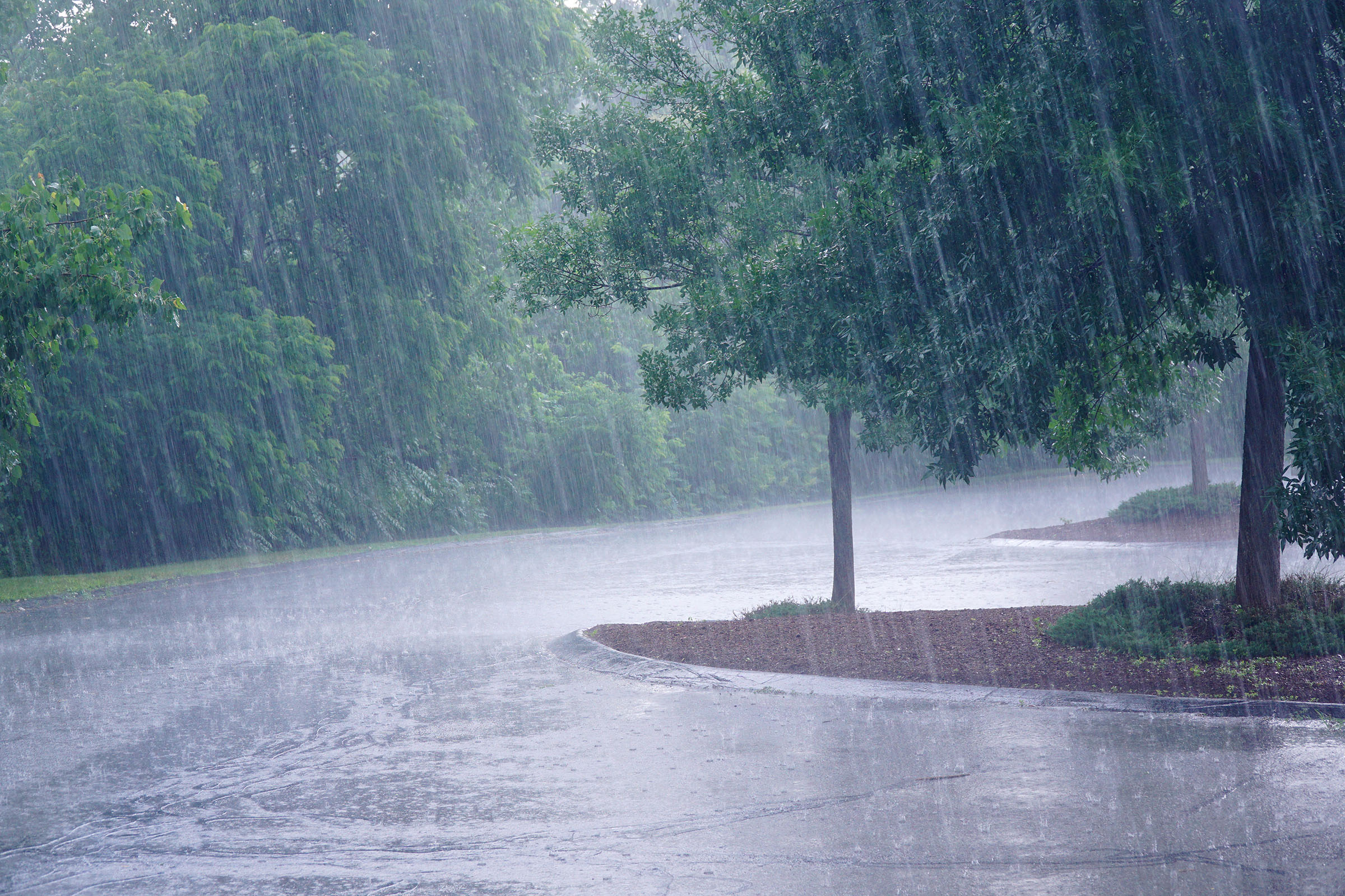 rain falling in parking lot