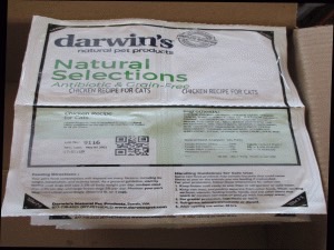 Image showing the product label of Darwin's Natural Pet Products pet food from the FDA warning.