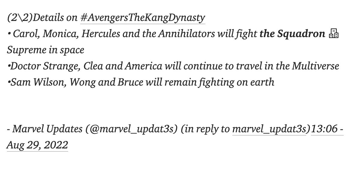 Purported Avengers: The Kang Dynasty details - part 2.