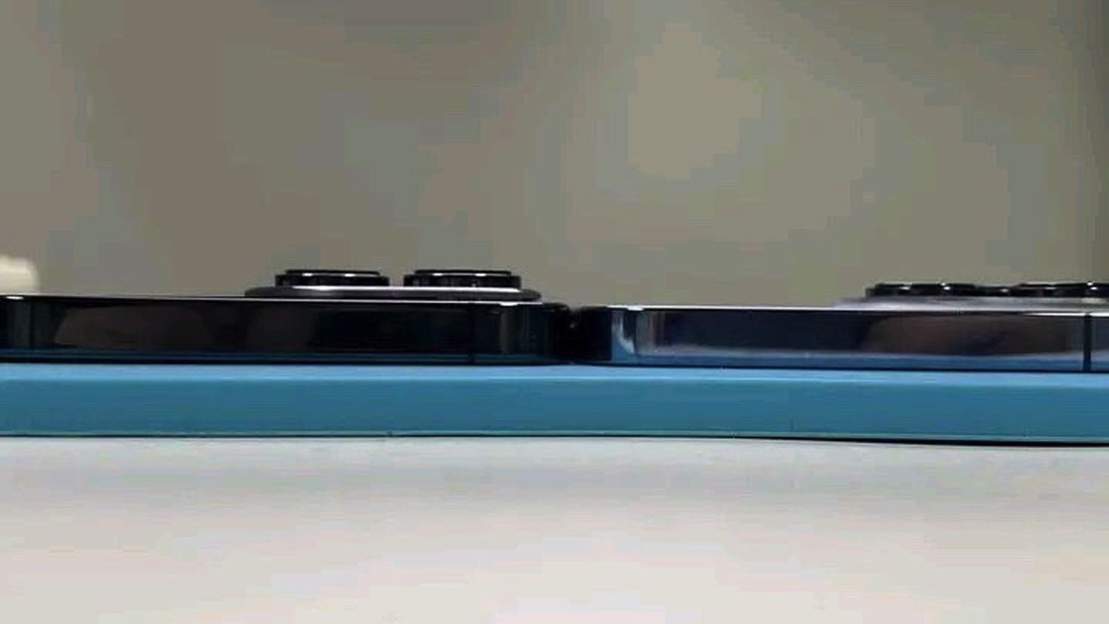 Camera bump on iPhone 14 Pro Max dummy (left) vs. iphone 13 Pro Max (right).