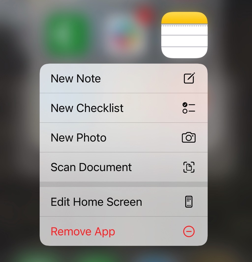 Tap and hold the Notes app to scan documents on iPhone.