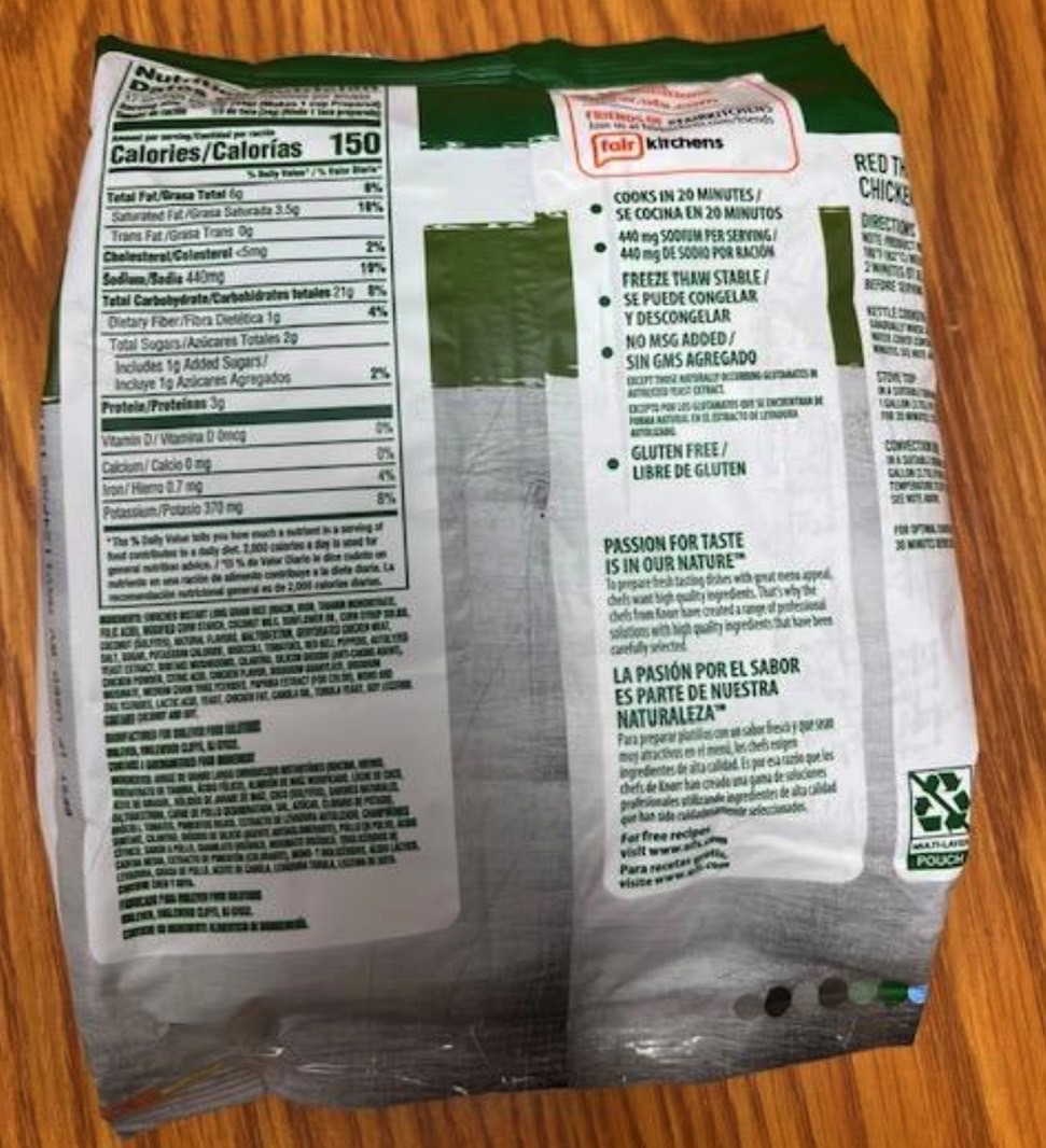 Knorr soup recall: Photo showing the label on the back of the retail package.