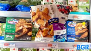 Perdue chicken breast tenders in a grocery freezer