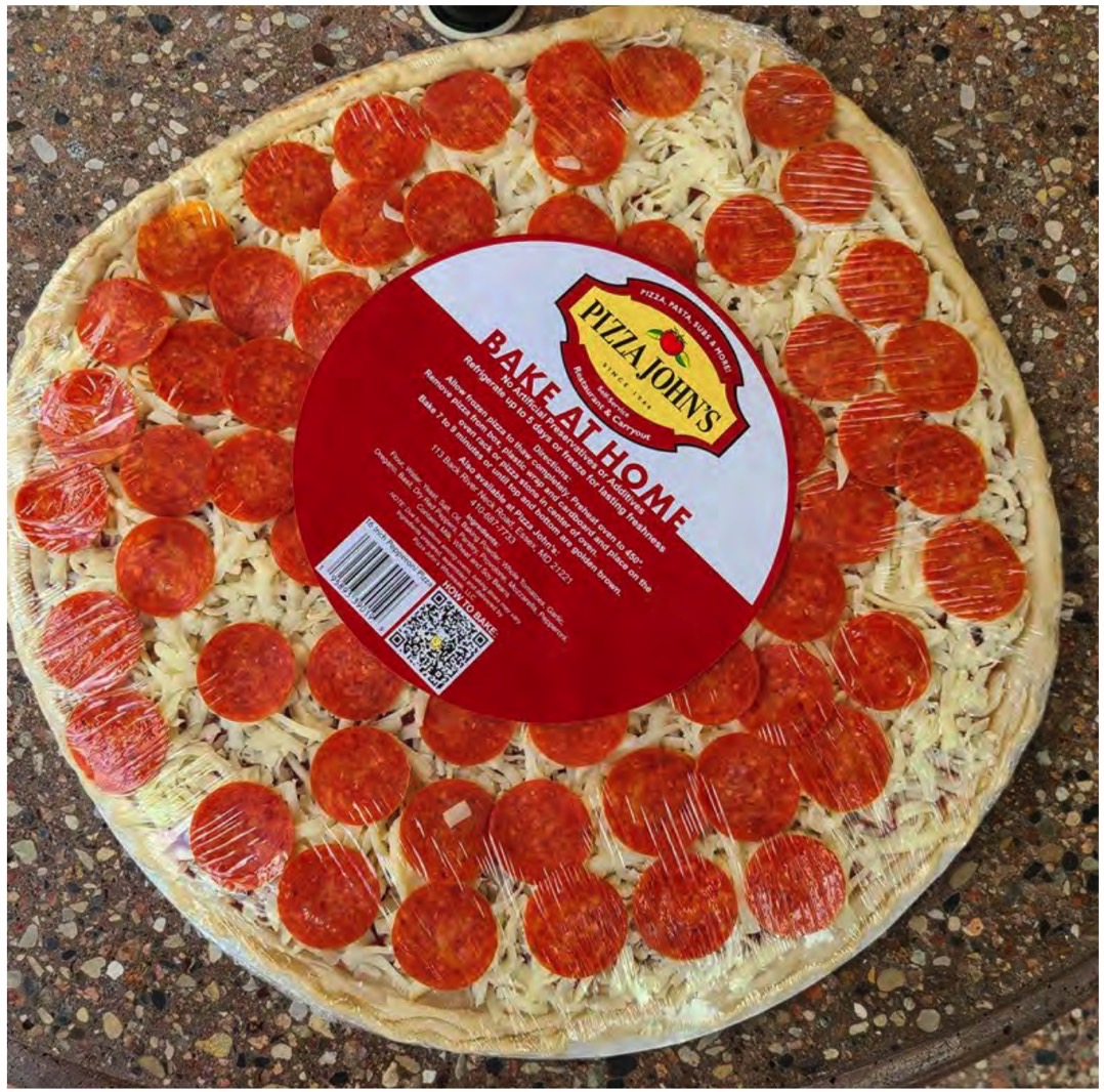 Pizza John's recall: Another label and packaging example for pepperoni pizza.