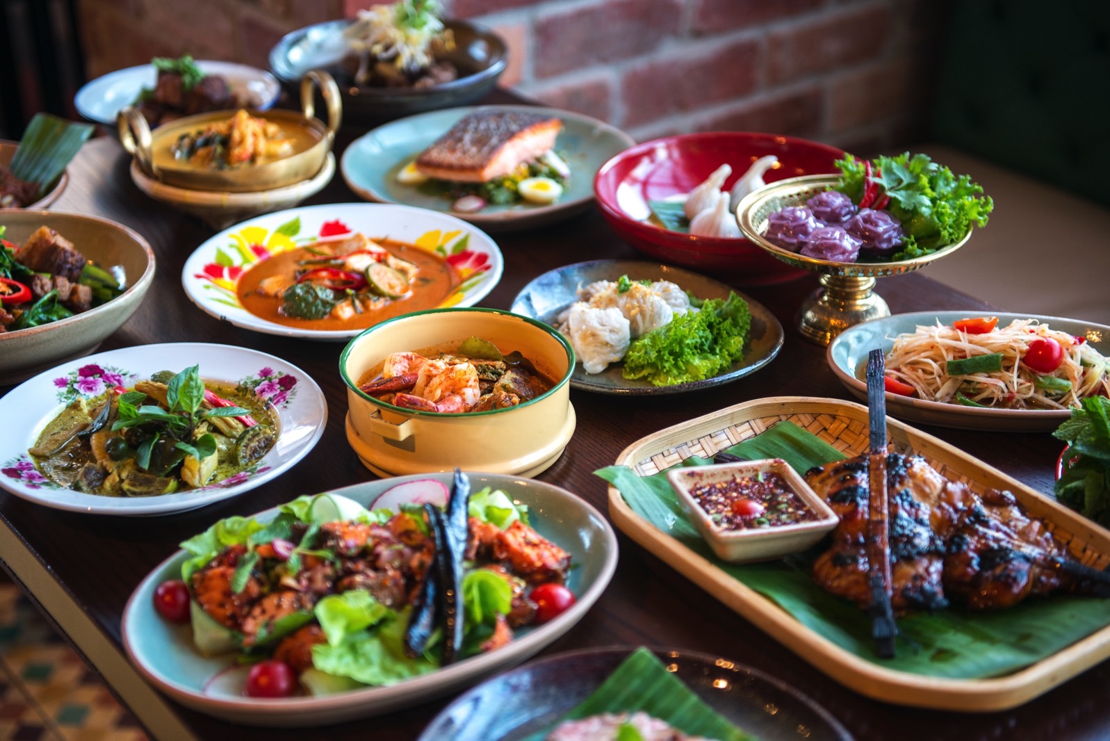 A variety of Thai foods on a table.