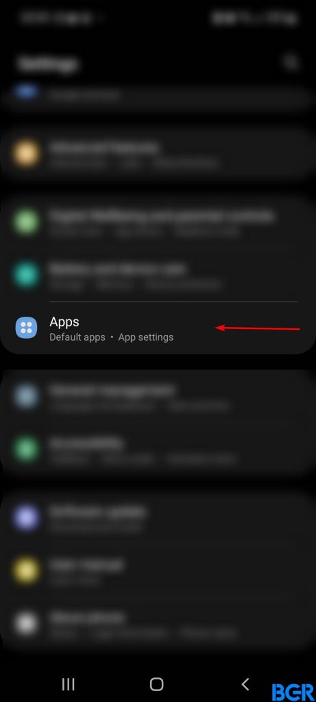 Select the App sub menu to clear cache on Android