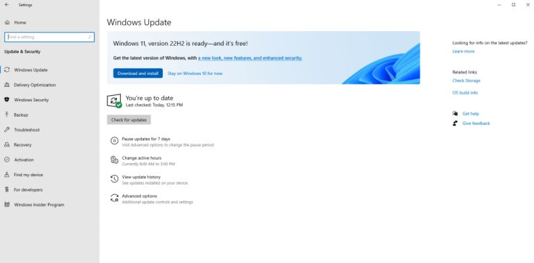 Updating from Windows 10 to the Windows 11 2022 Update.