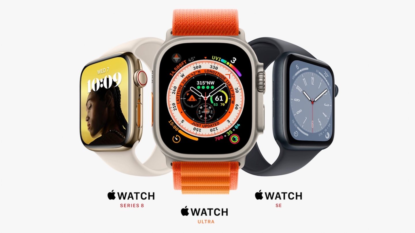 wrist Apple Watch Series 8, Apple Watch SE 2, and Apple Watch Ultra - low power