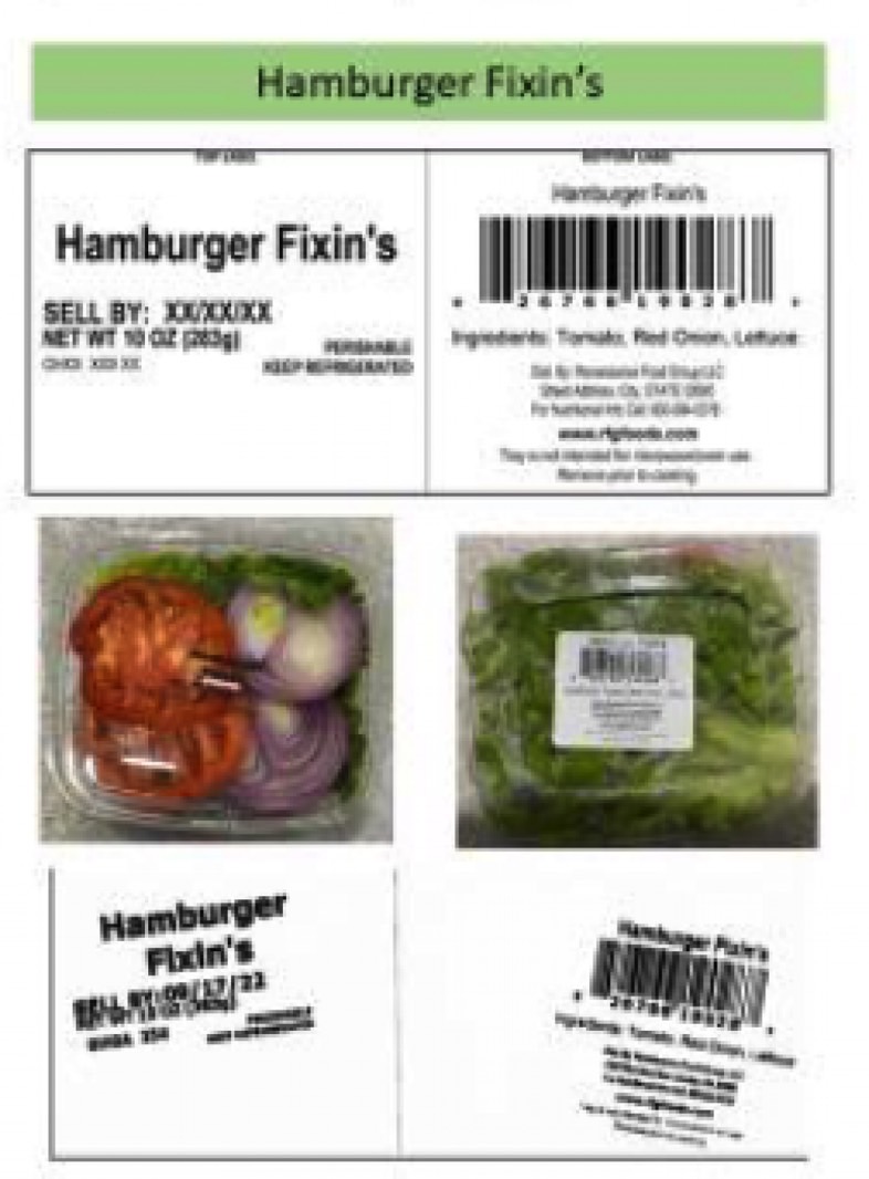 GHGA vegetable recall: Hamburger Fixin's product package and labels.