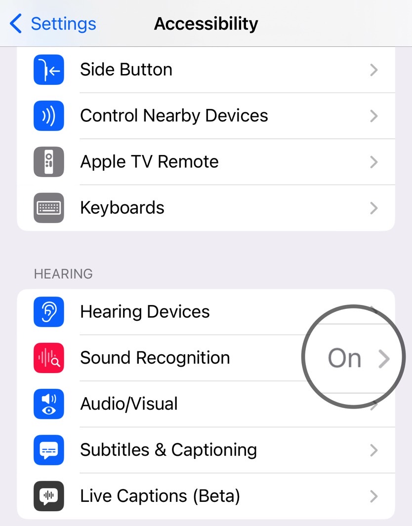 iOS 16's Sound Recognition feature.