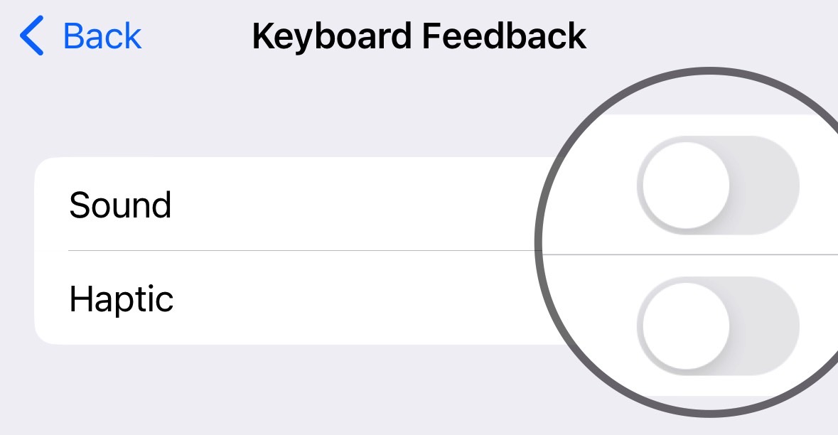 Turn off keyboard feedback in iOS 16.