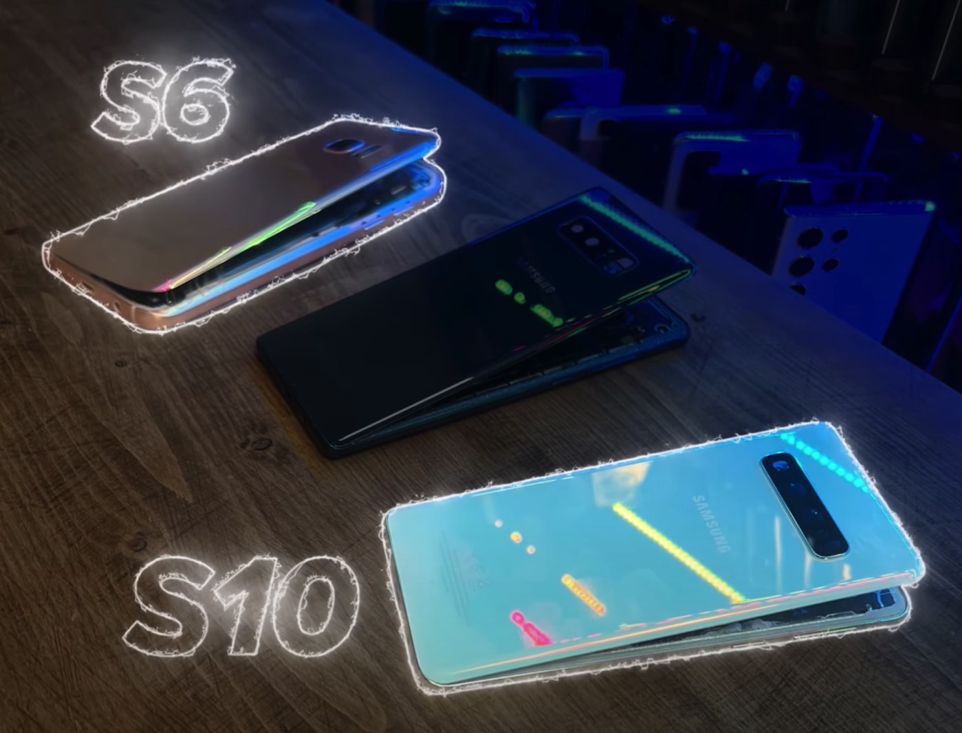 Samsung Galaxy S6, Note 8, and S10 with swelling batteries.