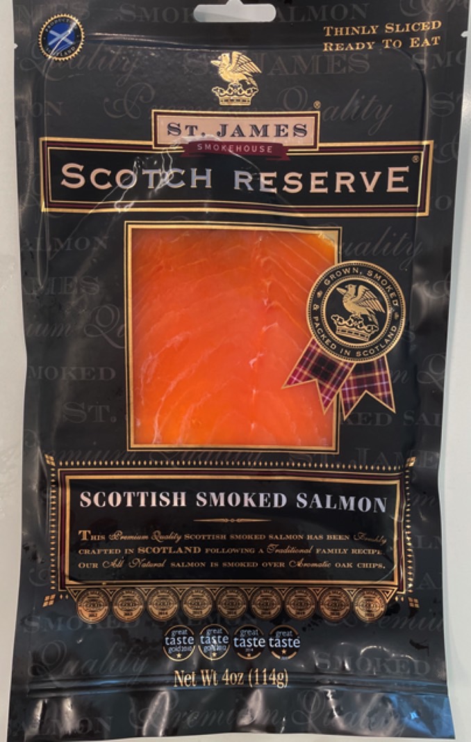 Smoked salmon recall: The front side of the St. James Smokehouse product.