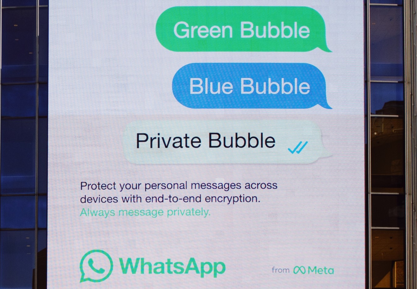 Meta ad compares WhatsApp to iMessage.