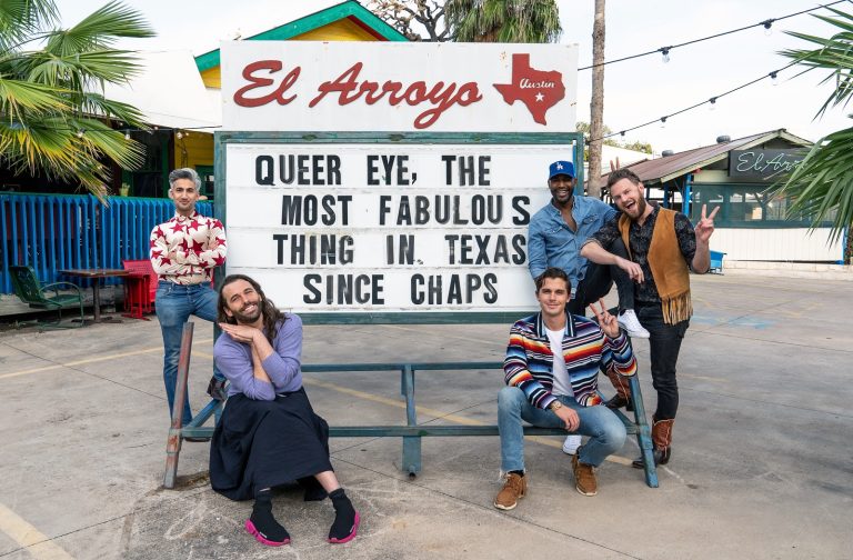 Tan France, Jonathan Van Ness, Antoni Porowski, Karamo Brown, Bobby Berk in season 6 of Queer Eye.