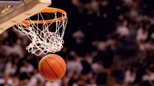 Basketball and basketball goal.