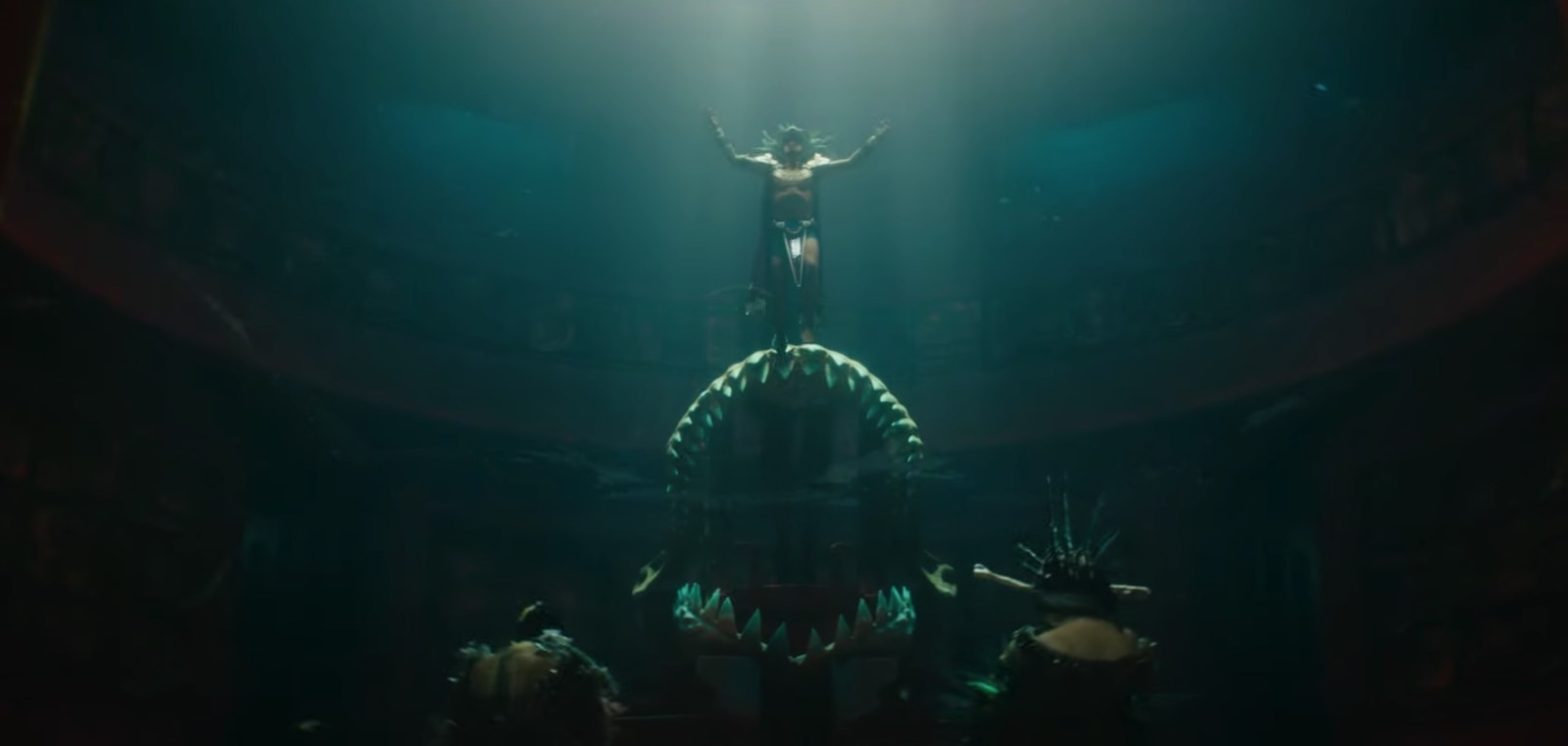 Namor (Tenoch Huerta) on his throne in Black Panther 2 trailer 2.