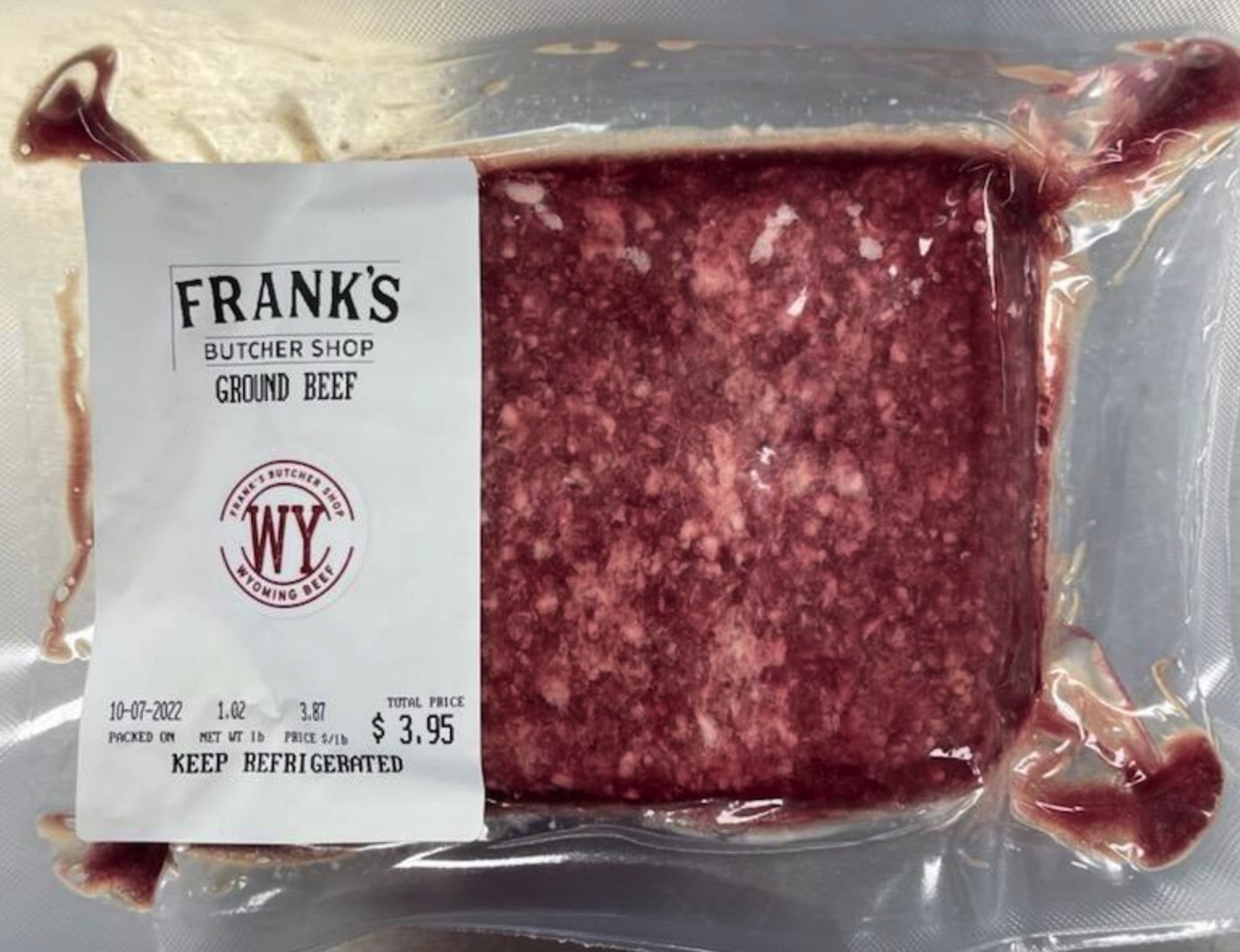 Frank's Butcher Shop ground beef recall: Front side of the package.