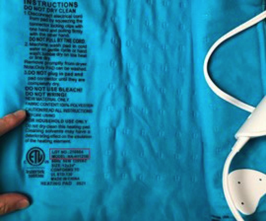 Mighty Bliss Electric Heating Pad recall: The location of the product's model number.