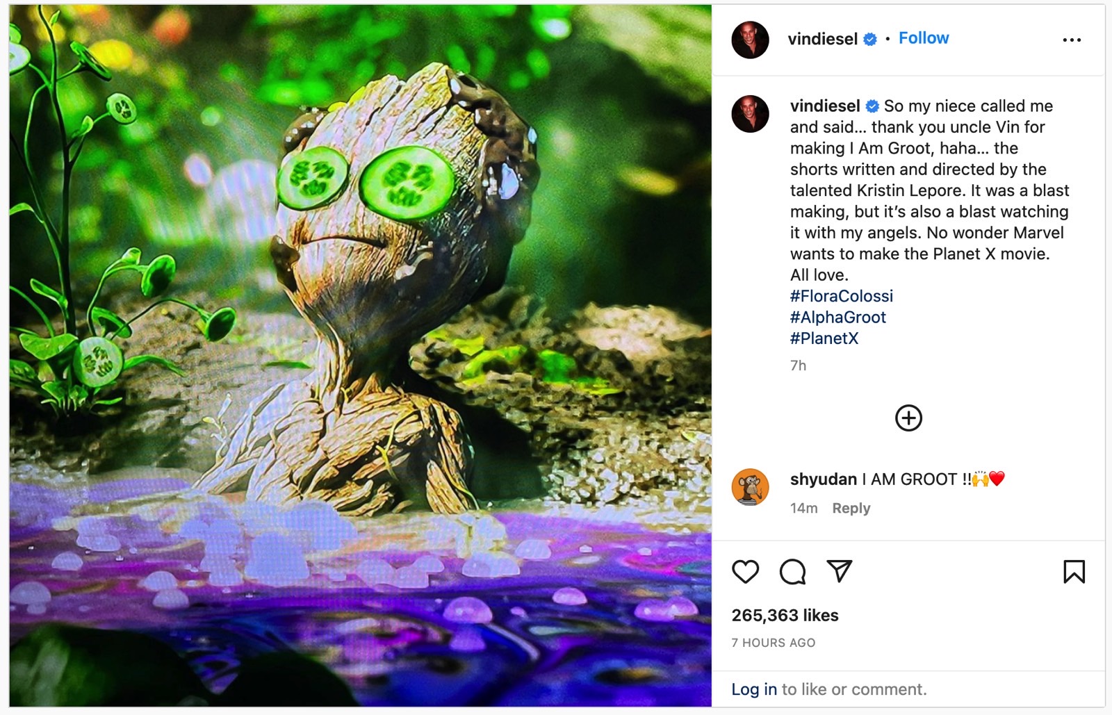 Vin Diesel teasing Planet X movie on Instagram.